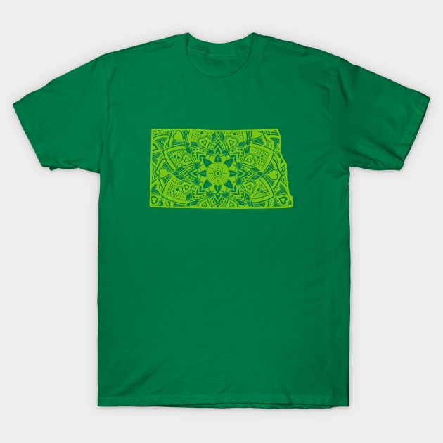 Green North Dakota State Gift Mandala Yoga ND Art T-Shirt by Get Hopped Apparel